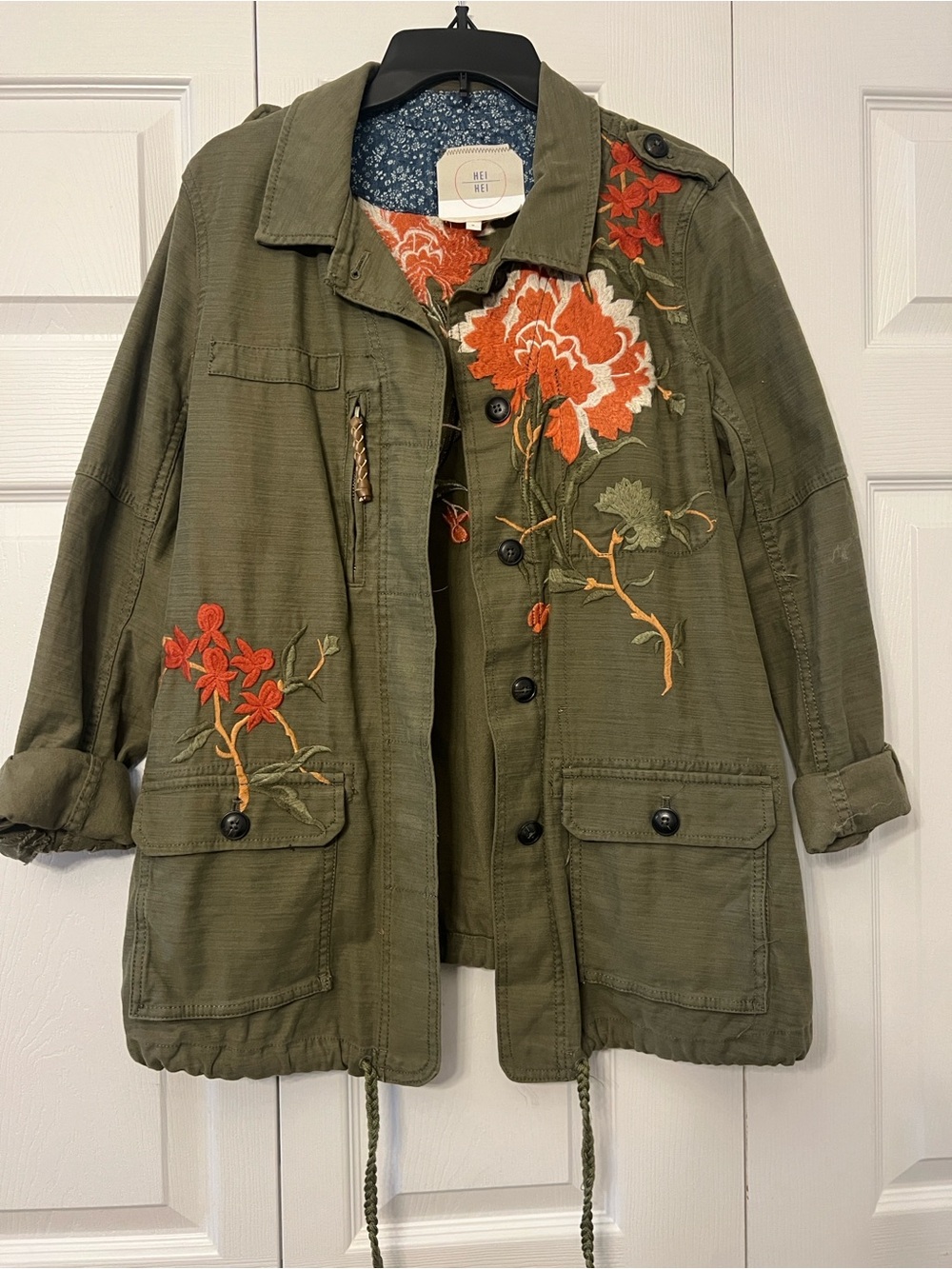 Embroidered Olive Green Utility Jacket - Anthropologie - Picture 2 of 6
